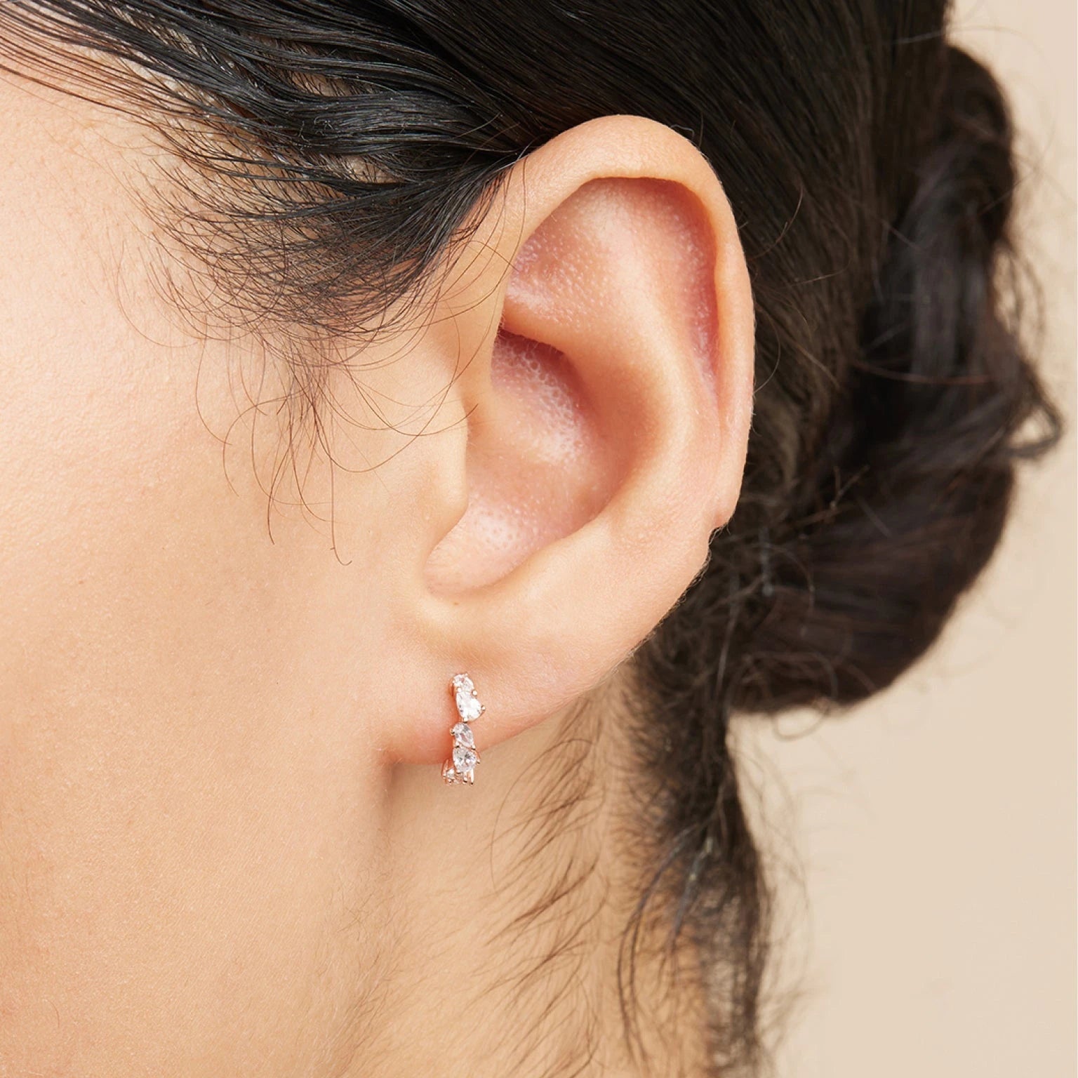 Rose Gold Huggie Earrings Classic Charm Crystal Astrid Miyu