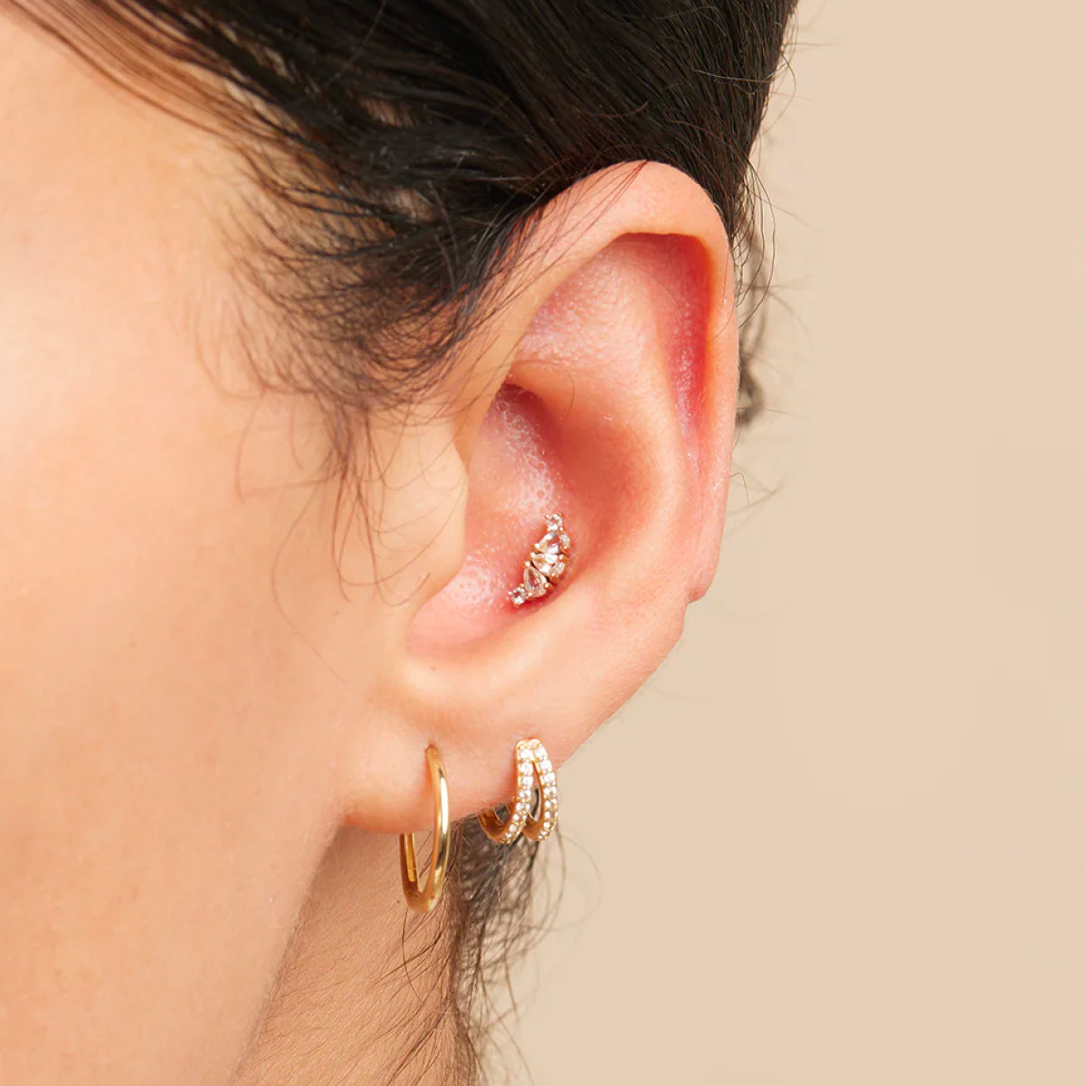 Double Earrings Triangles, Earrings Sided Stars