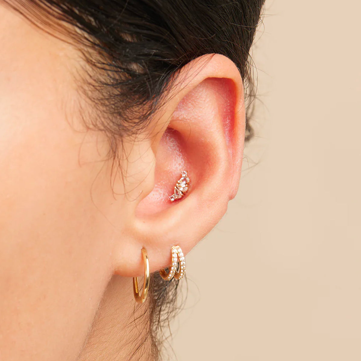 Conch piercing jewellery worn shot