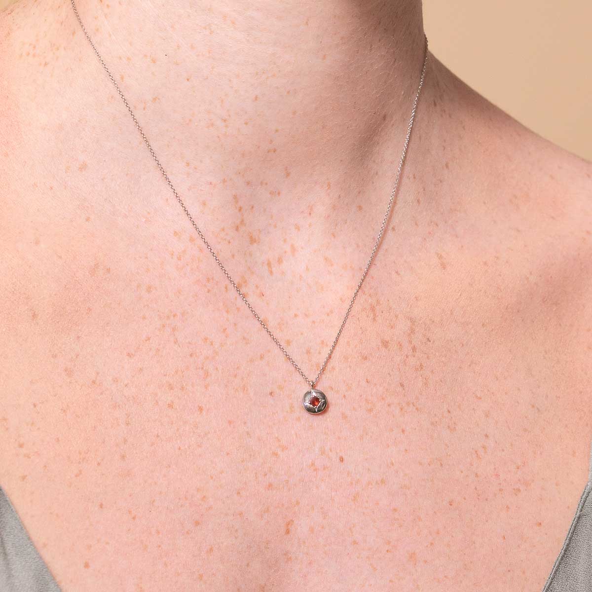 Eternity Collection - January Garnet Birthstone Necklace in Solid White Gold - Pendant Necklace - Astrid & Miyu