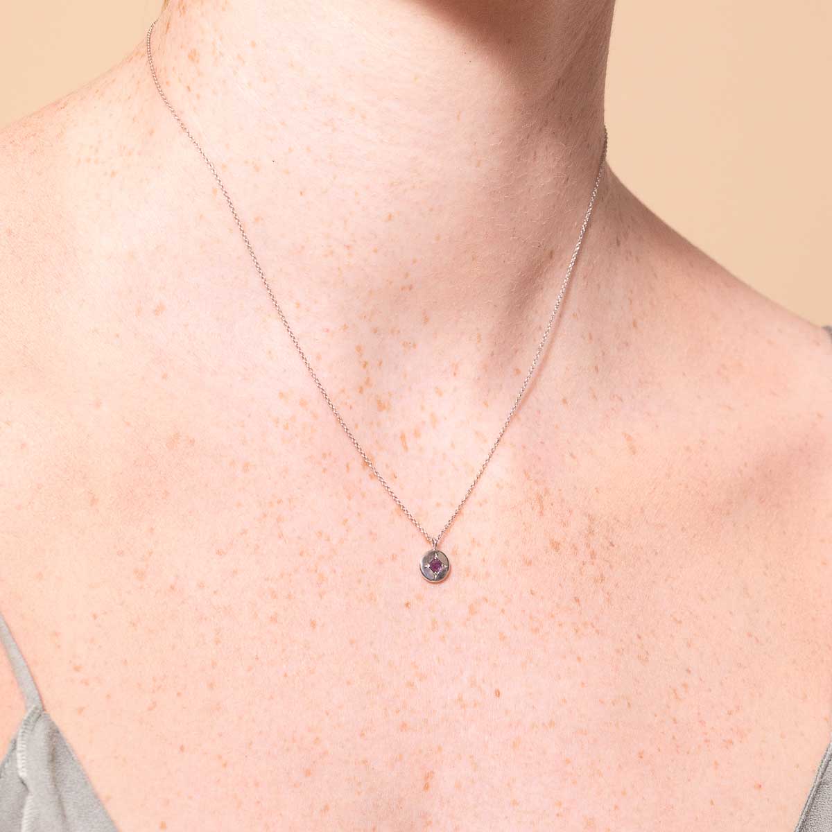 February Amethyst Birthstone Necklace in Solid White Gold