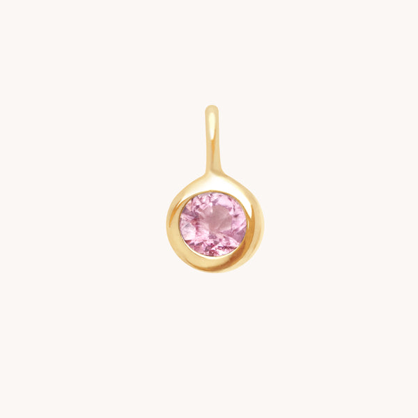 Pink Tourmaline Round Charm 9ct Gold