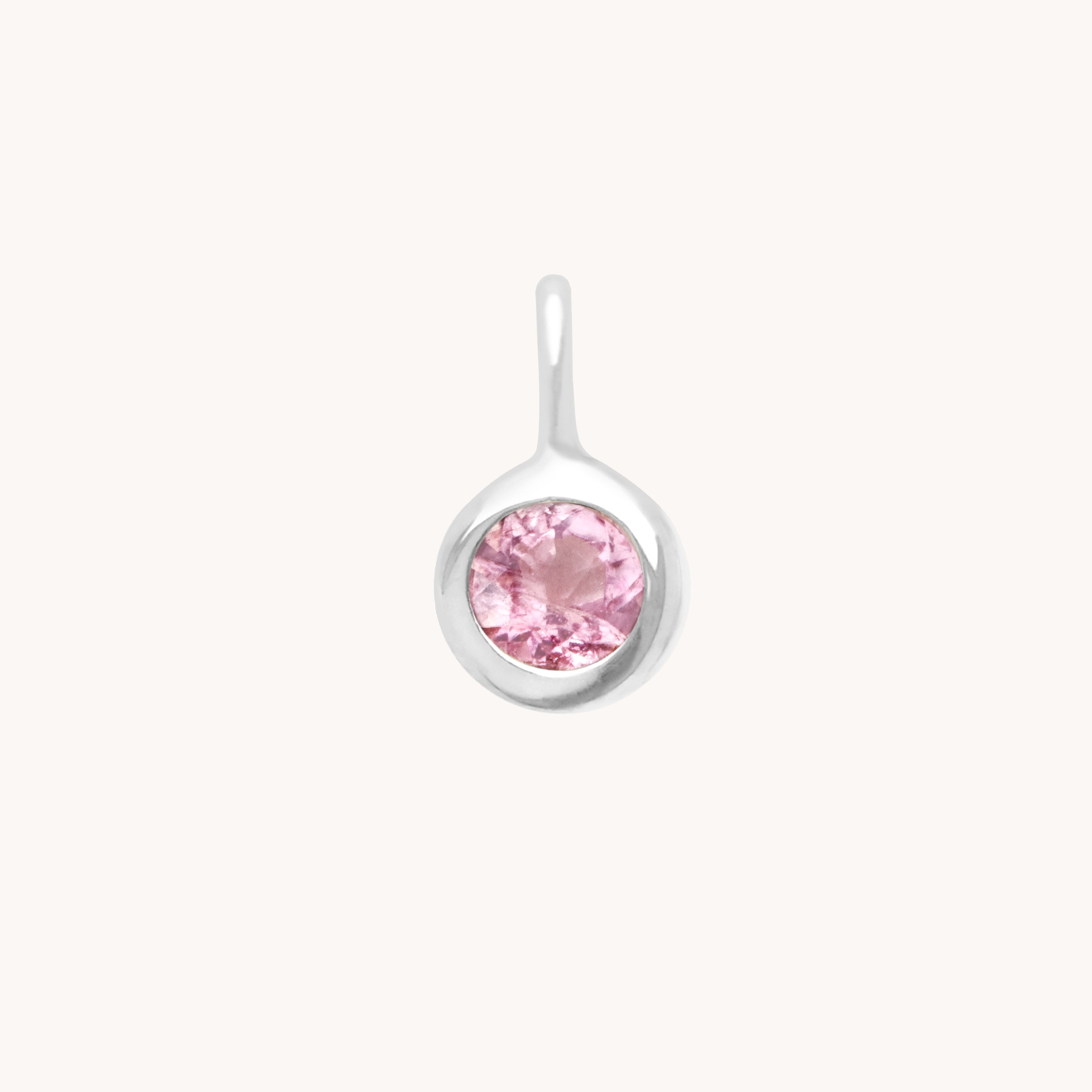 Pink Tourmaline Round Charm 9ct White Gold
