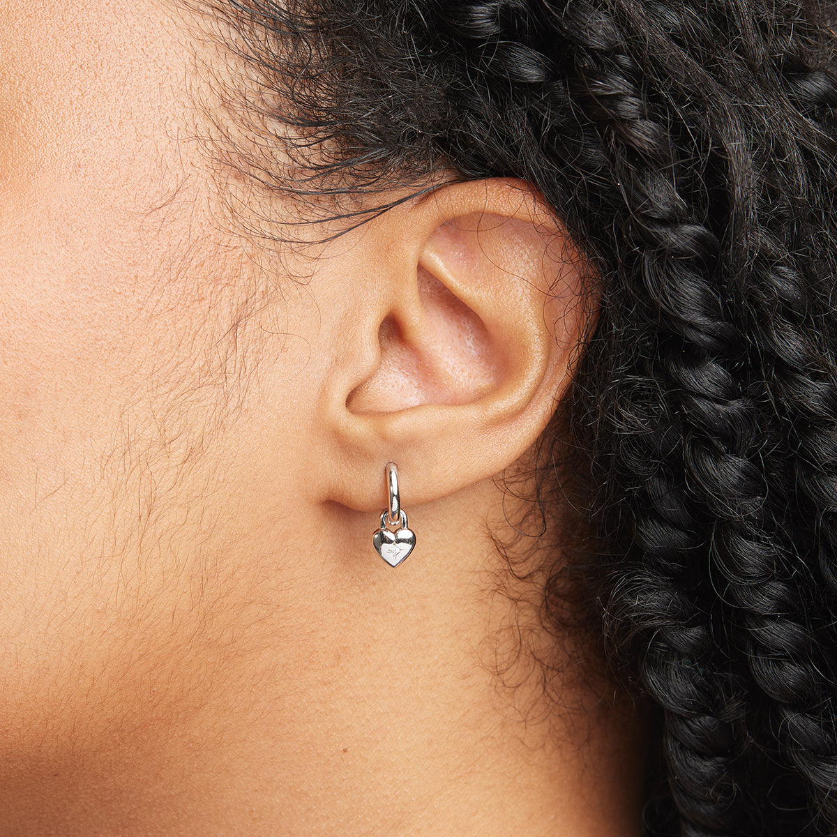 Heart Charm Huggies in Silver