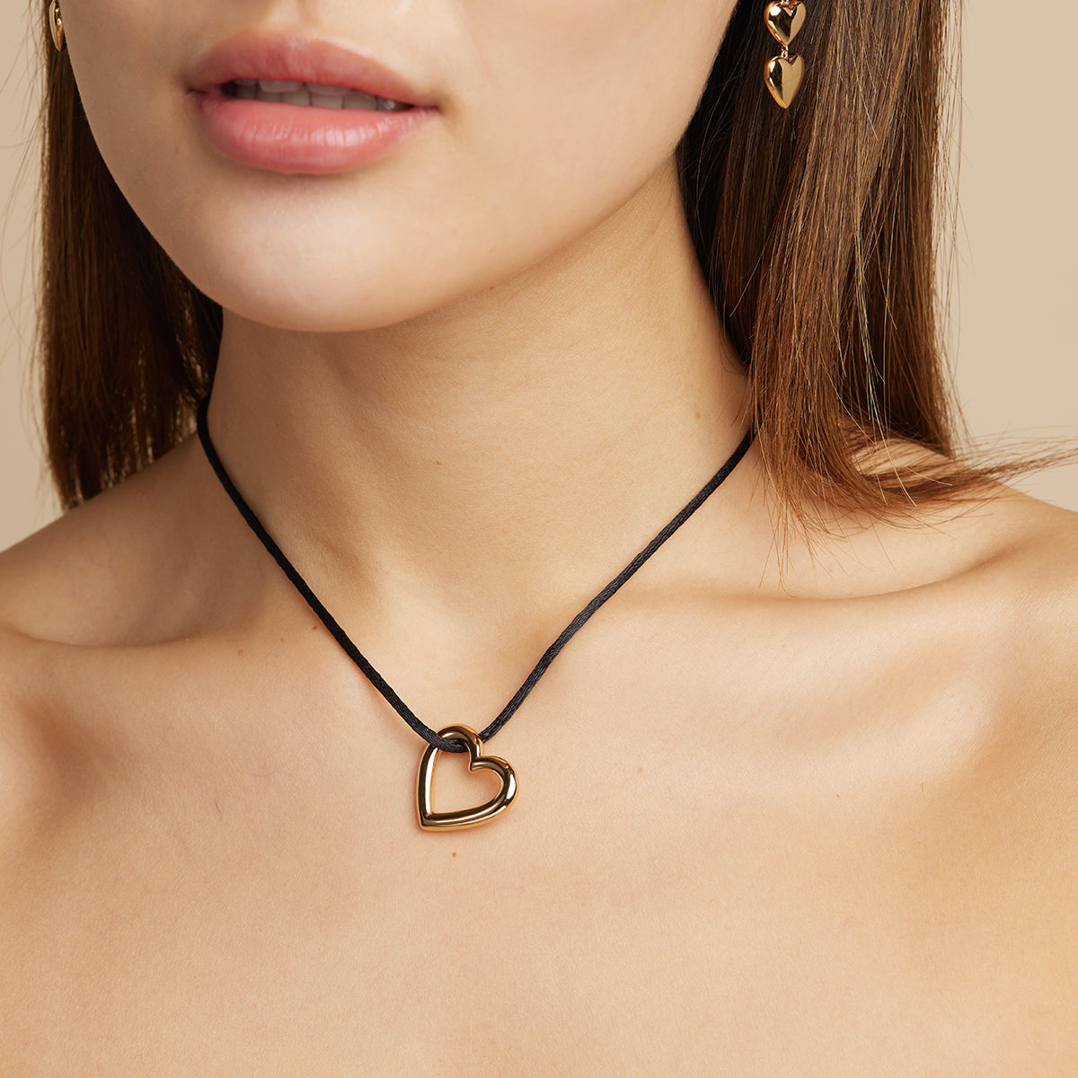 Heart Charm Cord Necklace in Gold