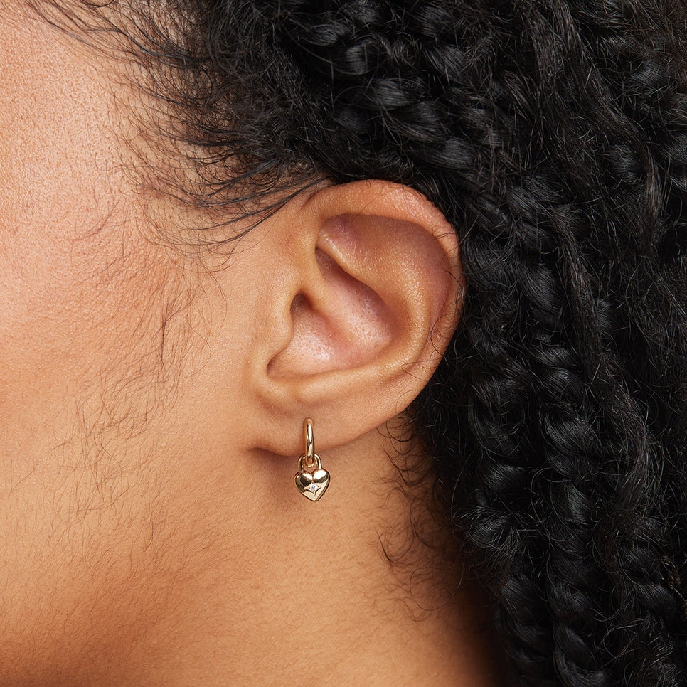 Heart Charm Huggies in Gold