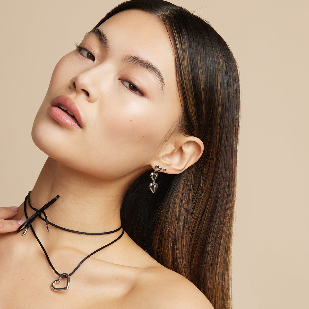 Heart Charm Cord Necklace in Silver