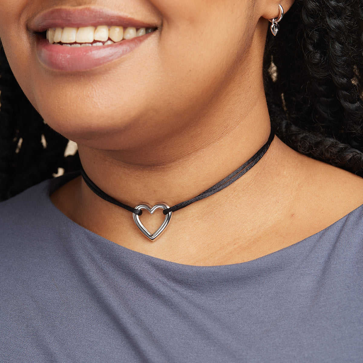 Heart Charm Cord Necklace in Silver