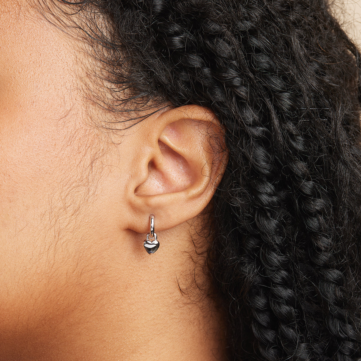 Heart Charm Huggies in Silver