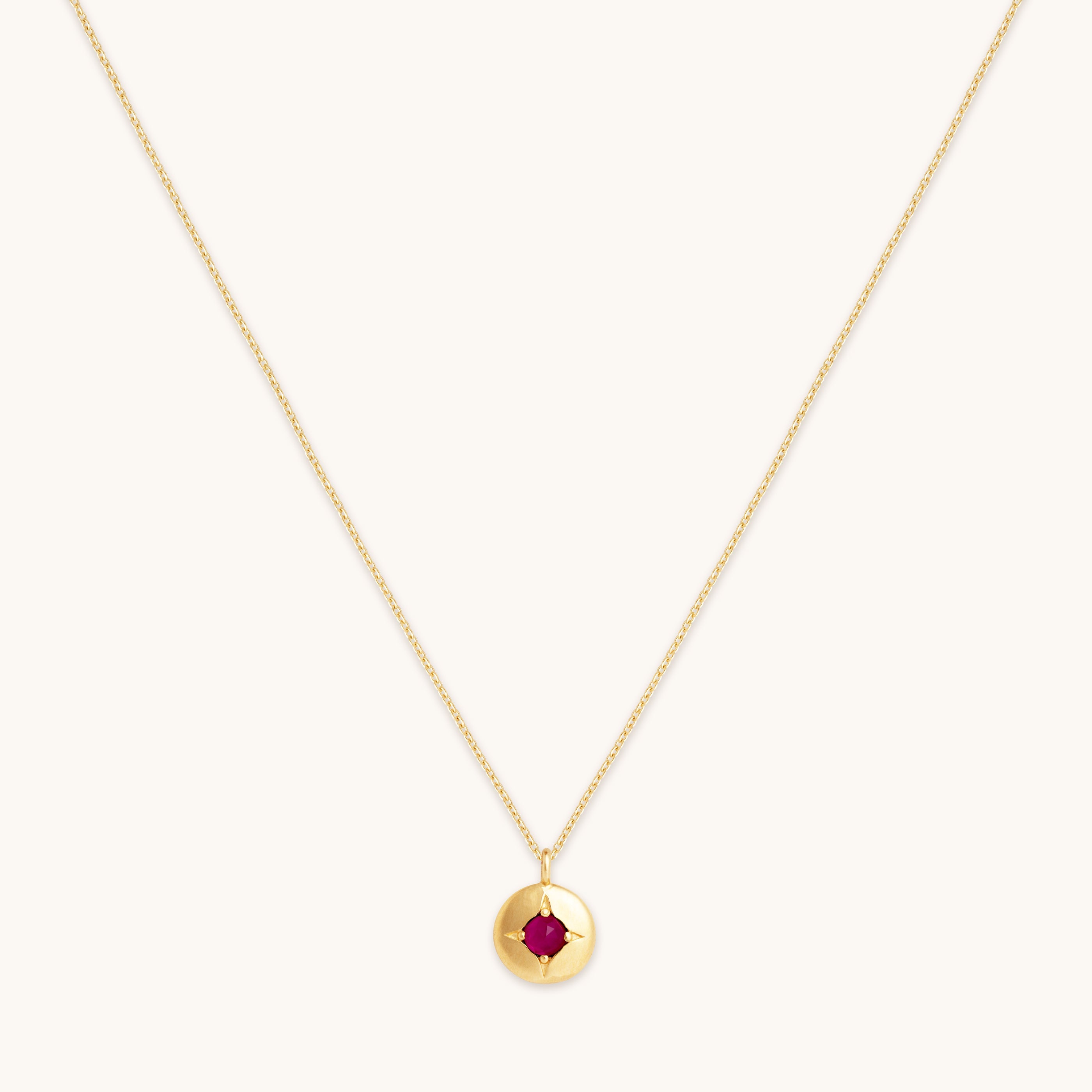 Gemstone Jewellery - July Ruby Birthstone Necklace in Solid Gold - Pendant Necklace - Astrid & Miyu