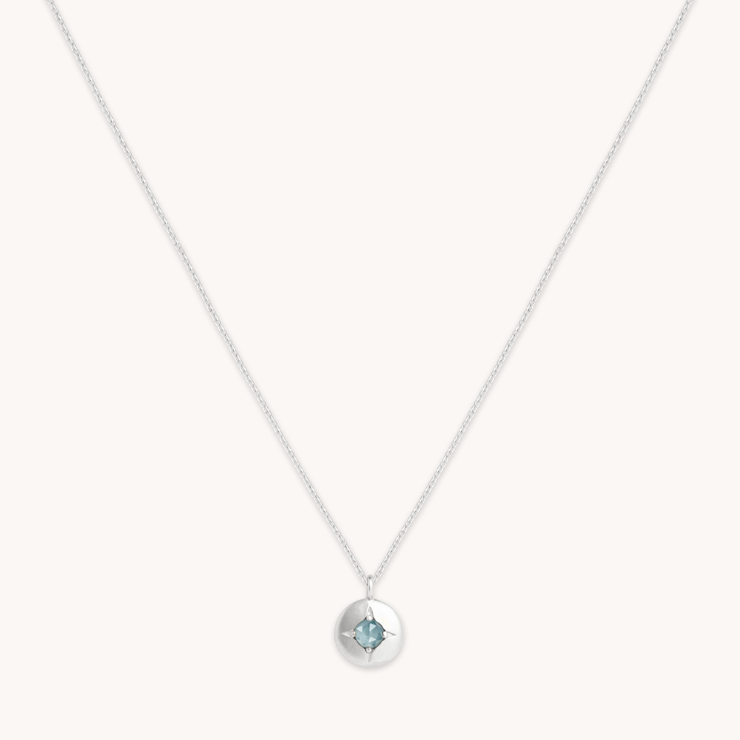 Birthstone Jewellery - March Aquamarine Birthstone Necklace in Solid White Gold - Pendant Necklace - Astrid & Miyu