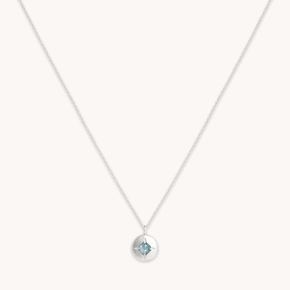 Birthstone Jewellery - March Aquamarine Birthstone Necklace in Solid White Gold - Pendant Necklace - Astrid & Miyu