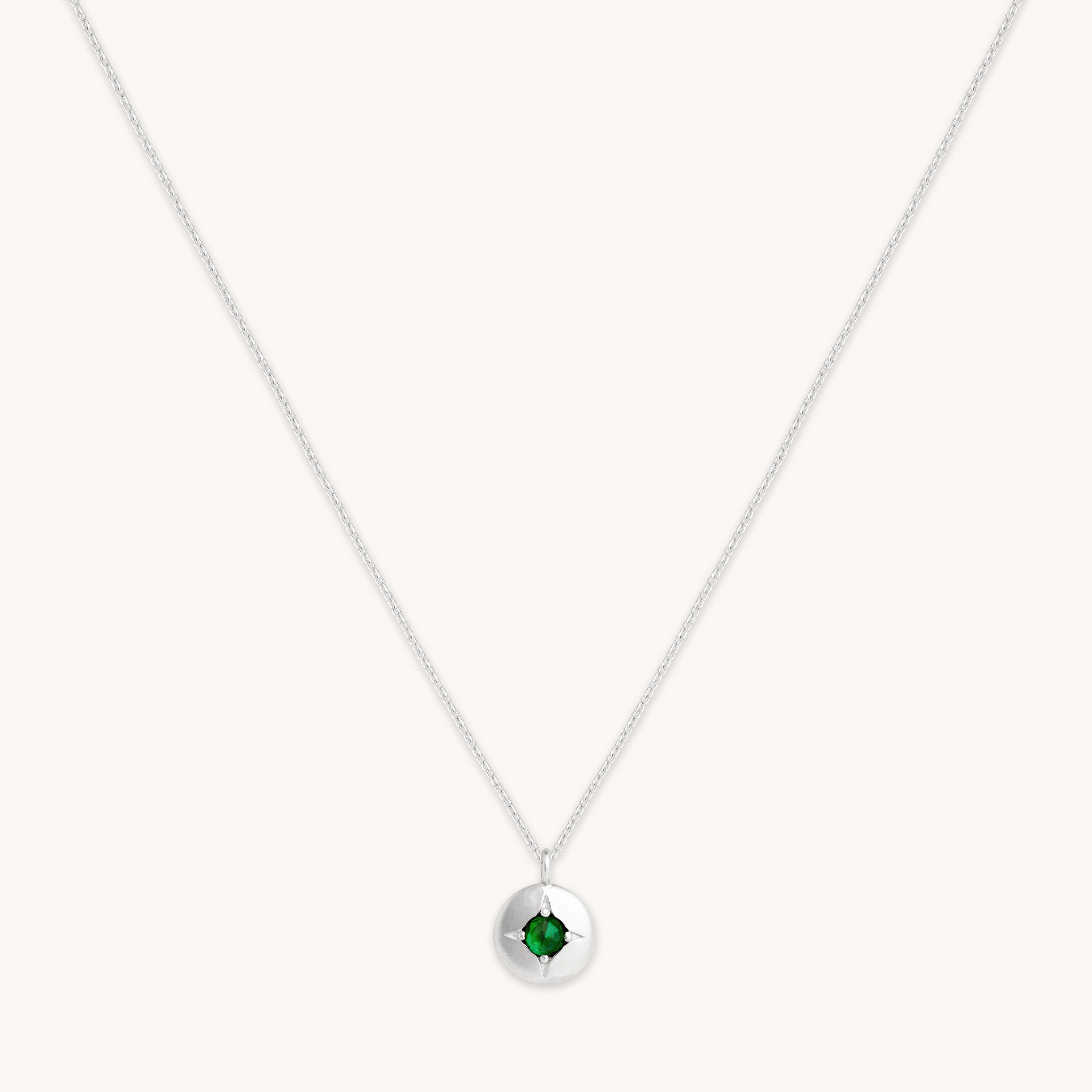 Birthstone Charm in 9K Solid White Gold 9K Solid White Gold / Green Onyx