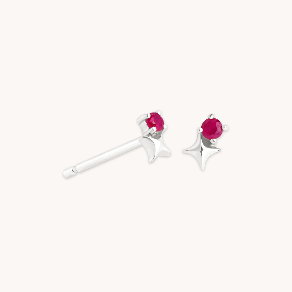 Birthstone Earrings - July Ruby Birthstone Earrings in Solid White Gold - Stud Earrings - Astrid & Miyu