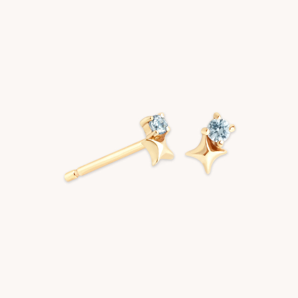 Birthstone Earrings - March Aquamarine Birthstone Earrings in Solid Gold - Stud Earrings - Astrid & Miyu