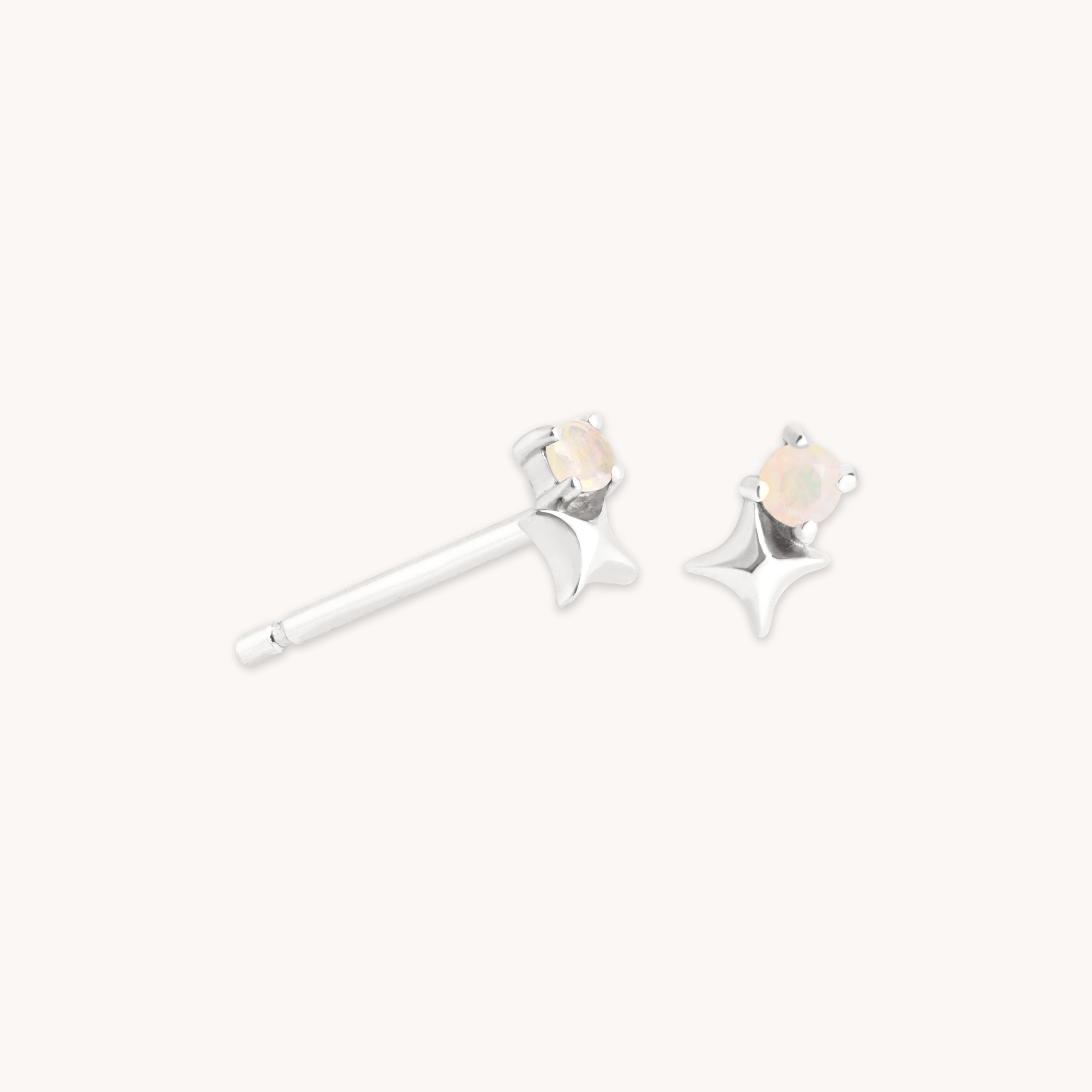 Birthstone Earrings - October Opal Birthstone Earrings in Solid White Gold - Stud Earrings - Astrid & Miyu