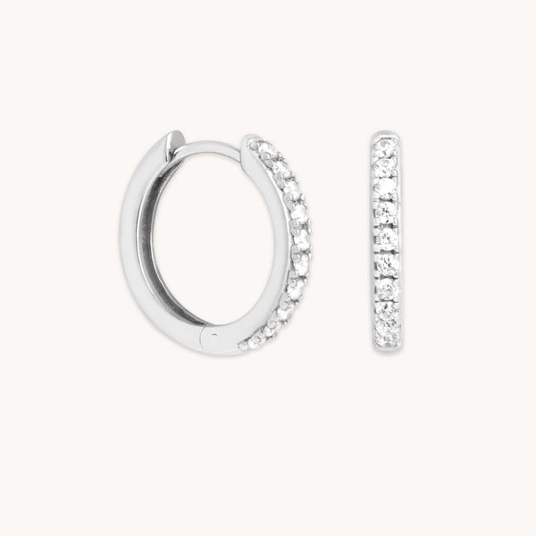 Charm Compatible Hoops - Essential Crystal Small Hoops in Silver - Hoop Earrings - Astrid & Miyu