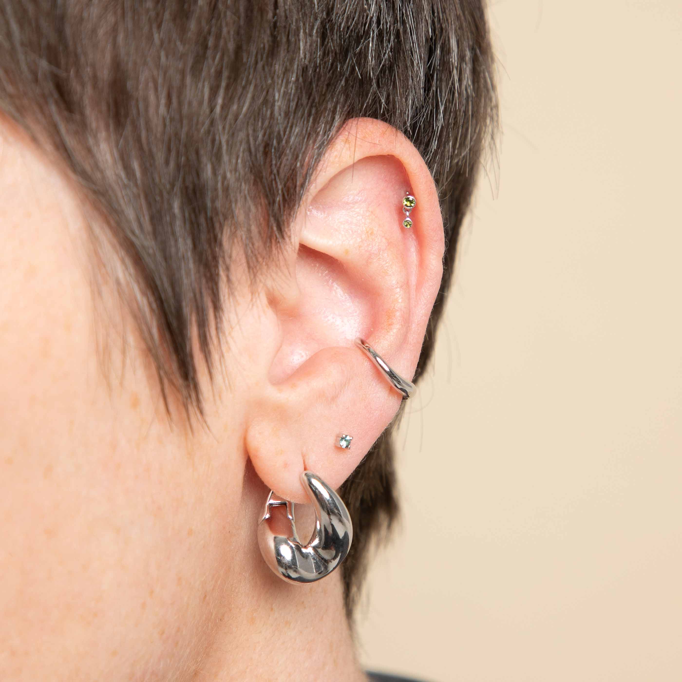 Green Tourmaline Double Piercing Stud in Solid White Gold