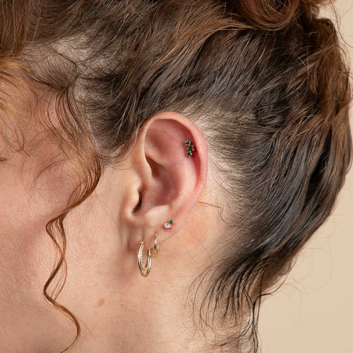 Emerald Curved Piercing Stud in Solid Gold