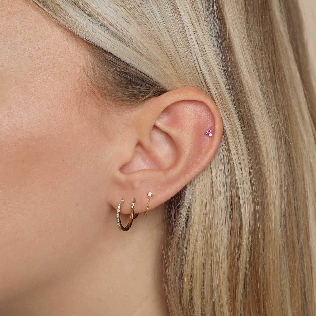 Ruby Cluster Piercing Stud in Solid Gold