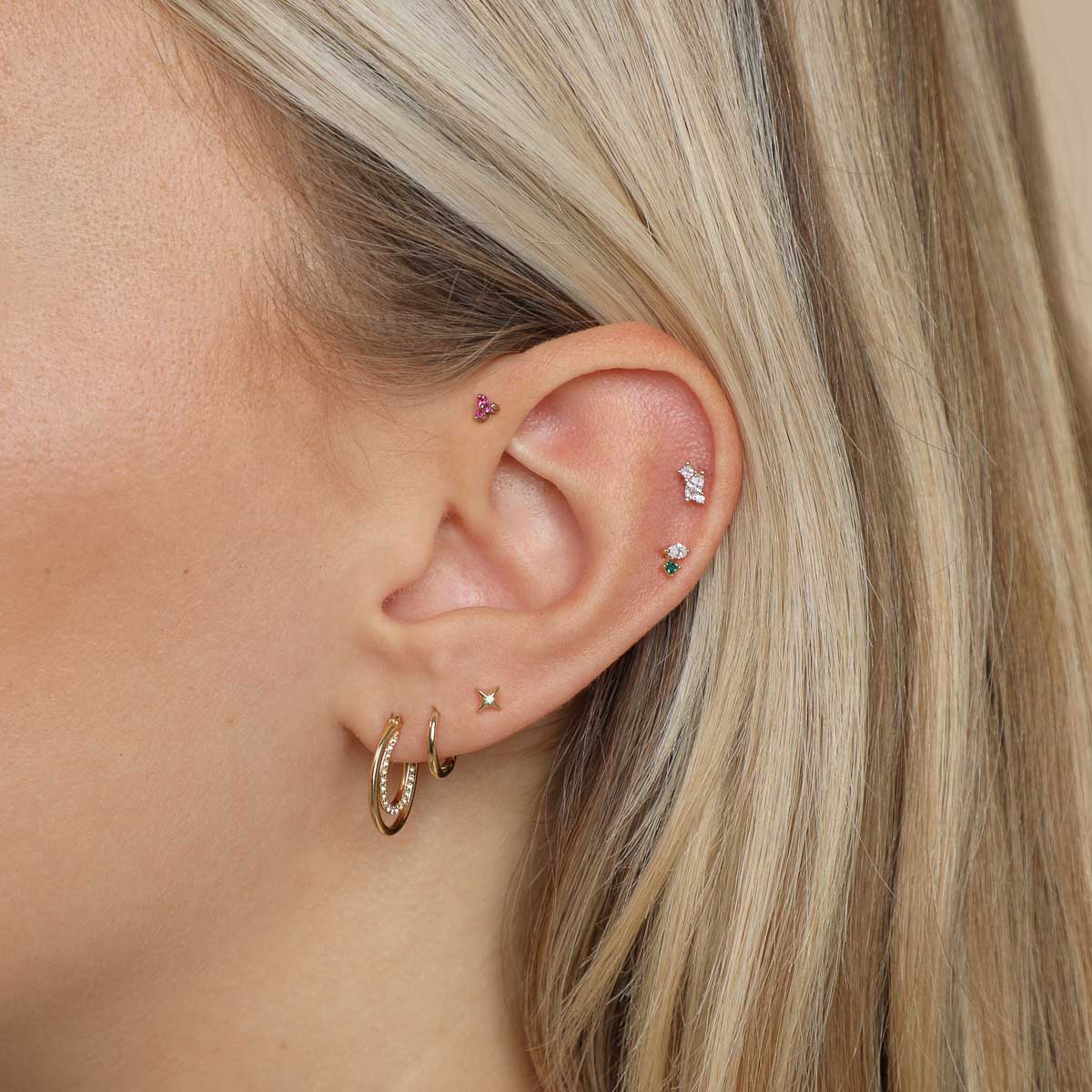 Ruby Cluster Piercing Stud in Solid Gold