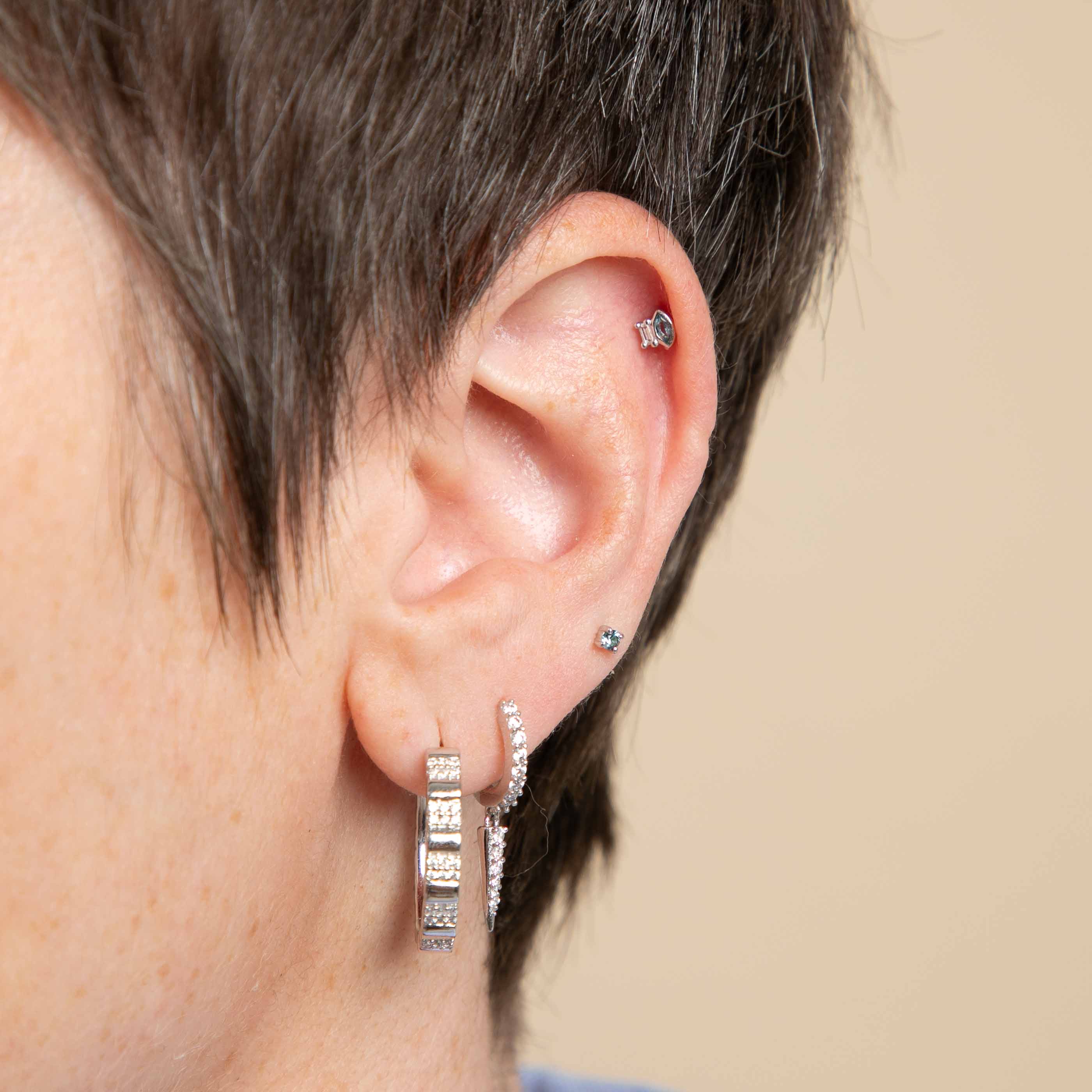 Blue Topaz Piercing Stud in Solid White Gold