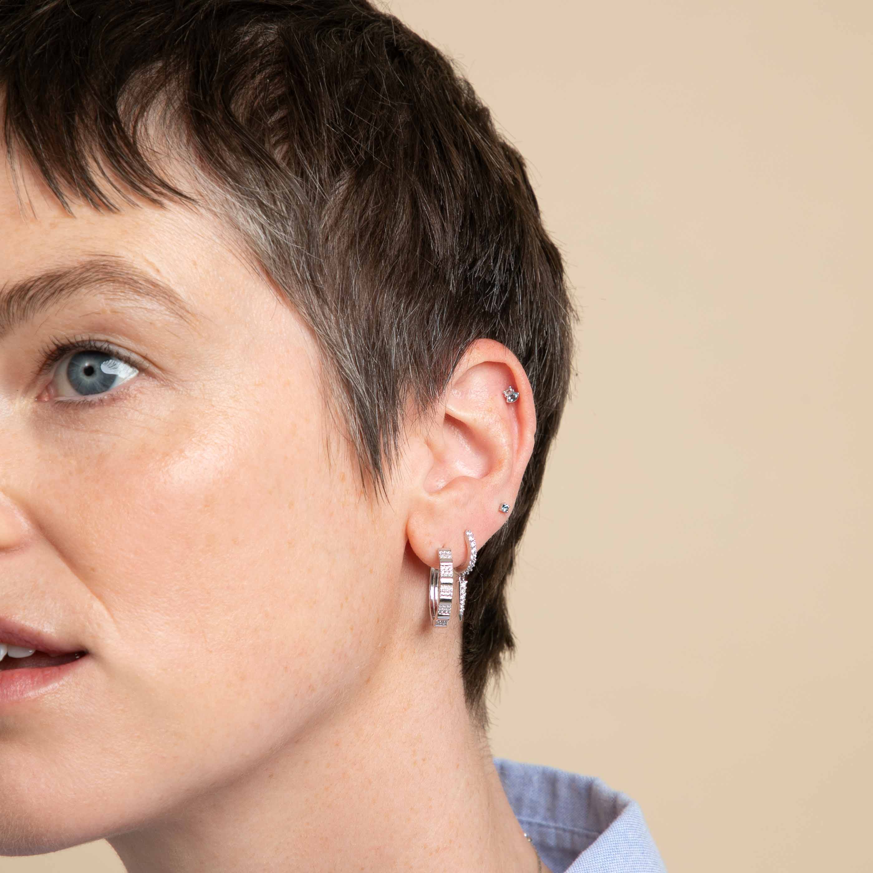 Blue Topaz Piercing Stud in Solid White Gold