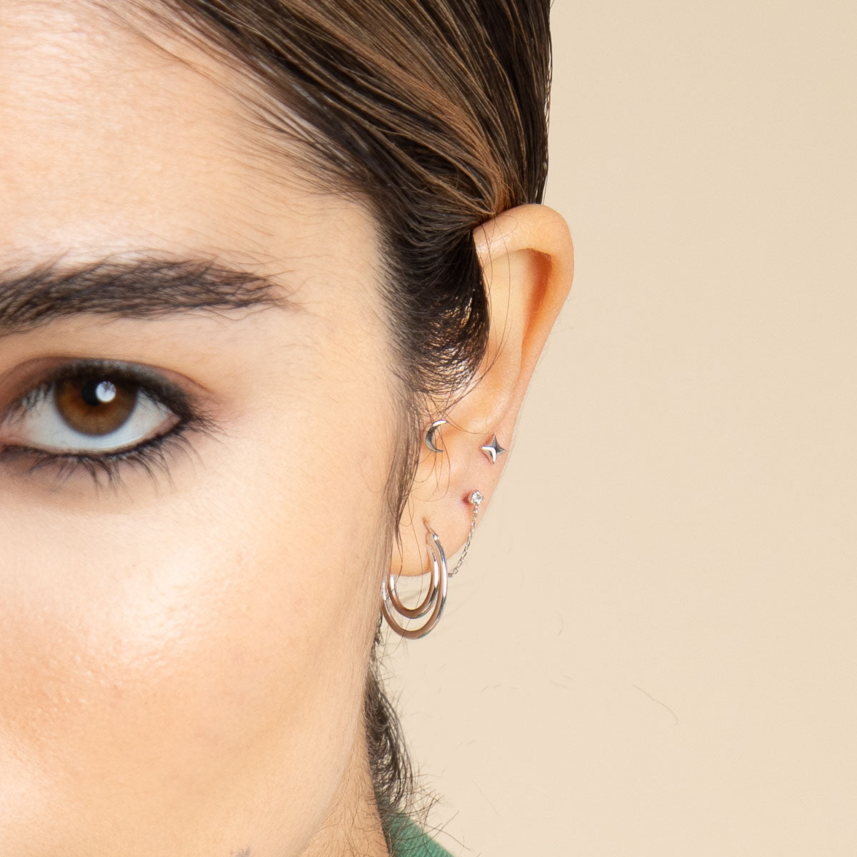 Topaz Chain Stud Earrings in Solid White Gold