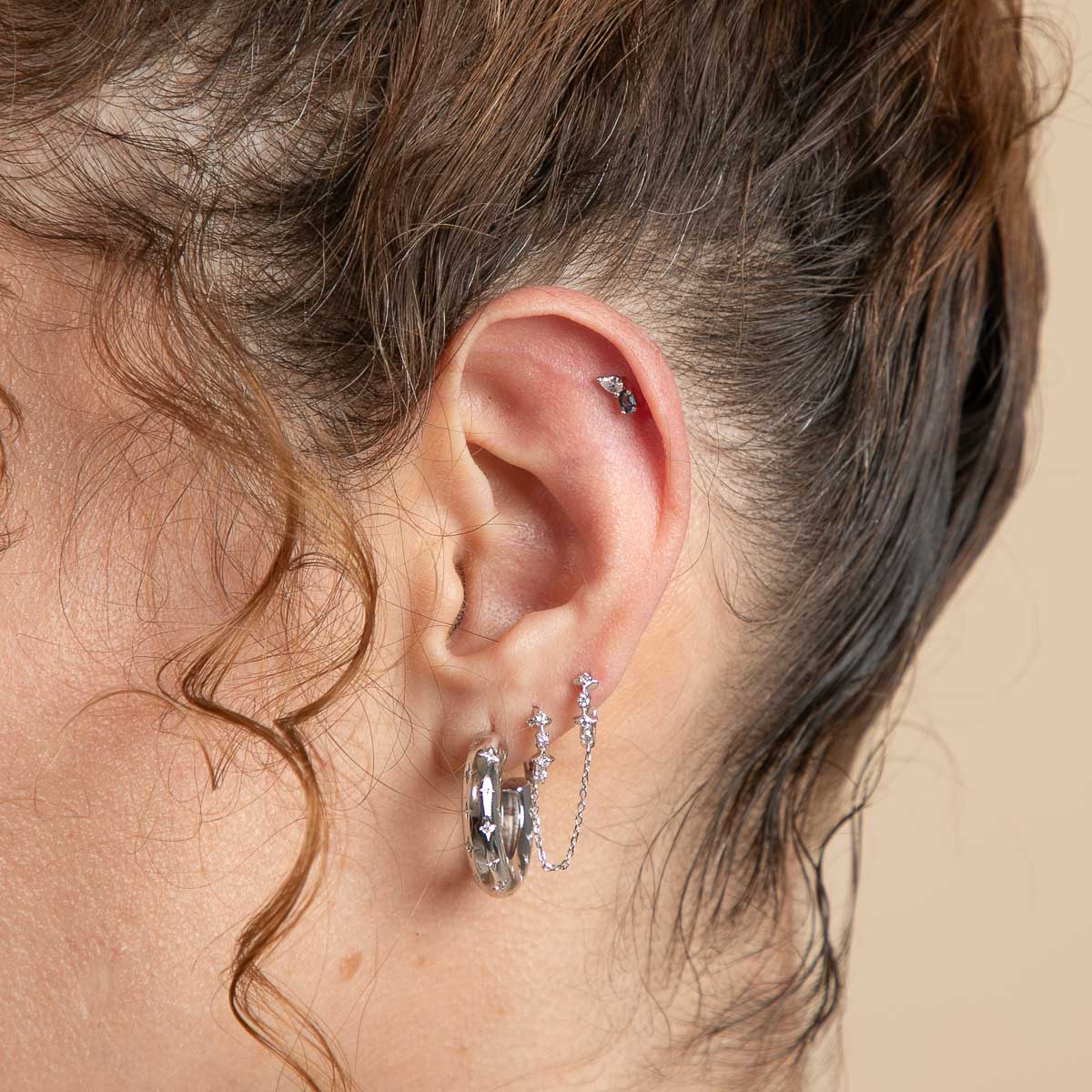 Blue Topaz Cluster Barbell in Silver