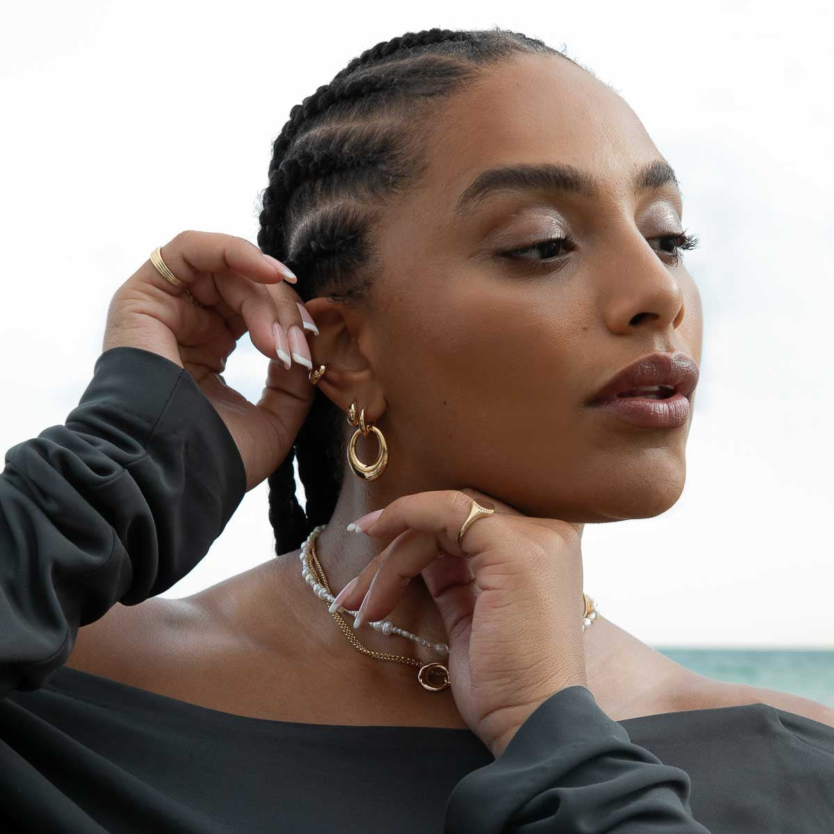 18k Gold Plated jewelry- Dome Link Hoops in Gold - Hoop Earrings - Astrid & Miyu