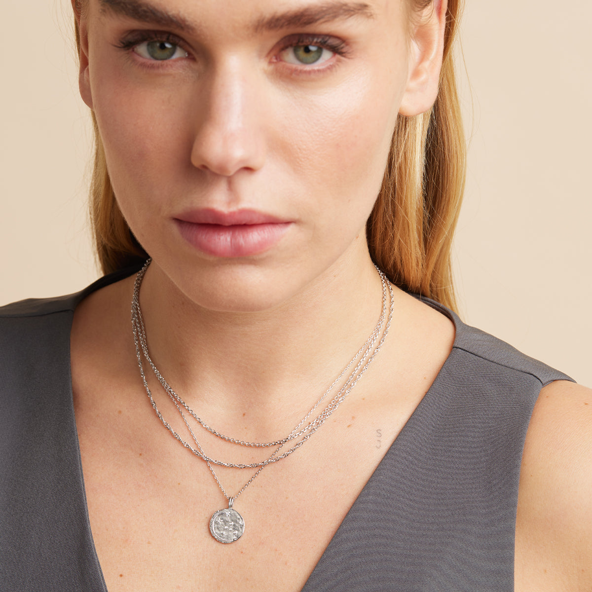 Illusion Twist Double Chain Necklace in Silver