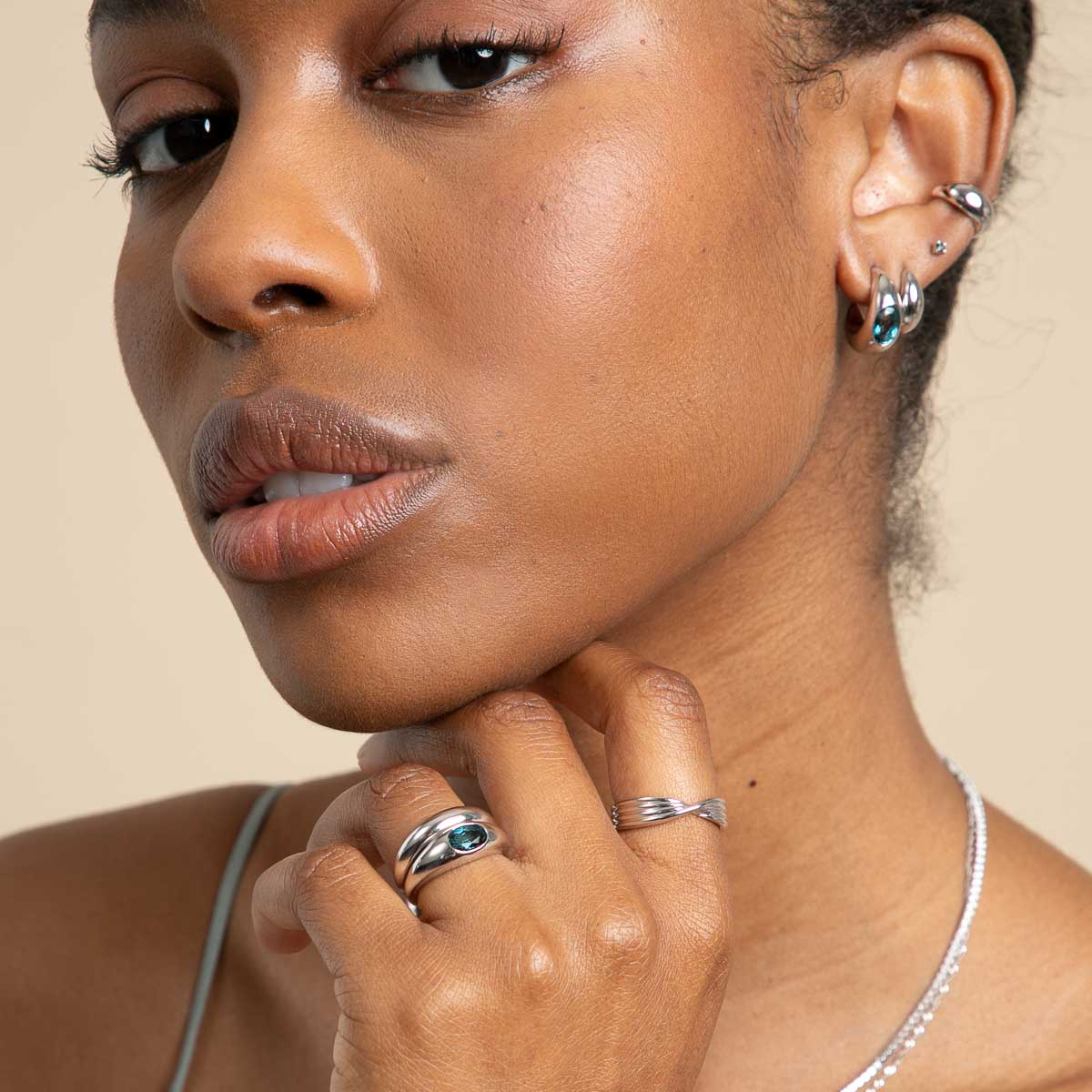 Blue Topaz Dome Ring in Silver