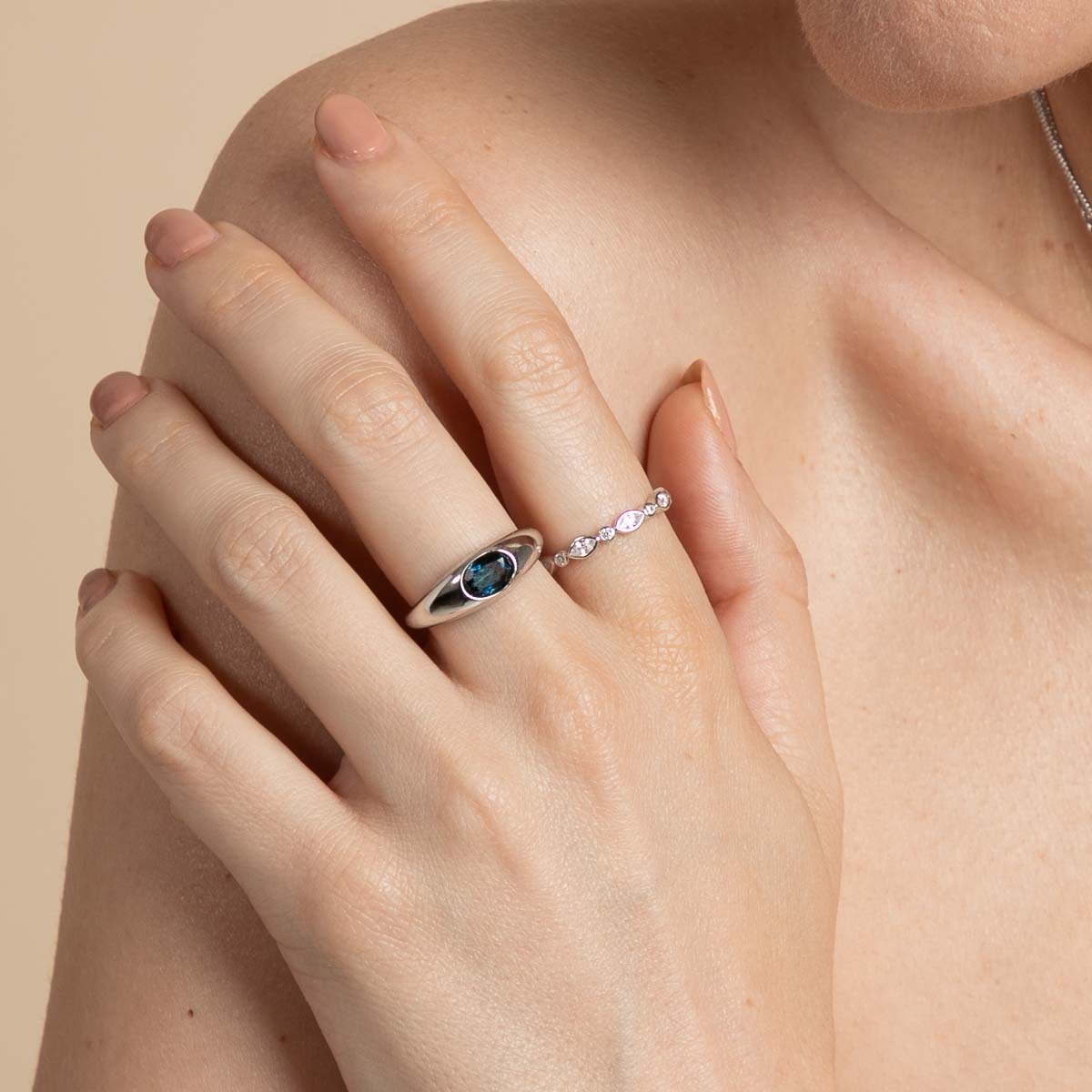 Navette Crystal Band Ring in Silver