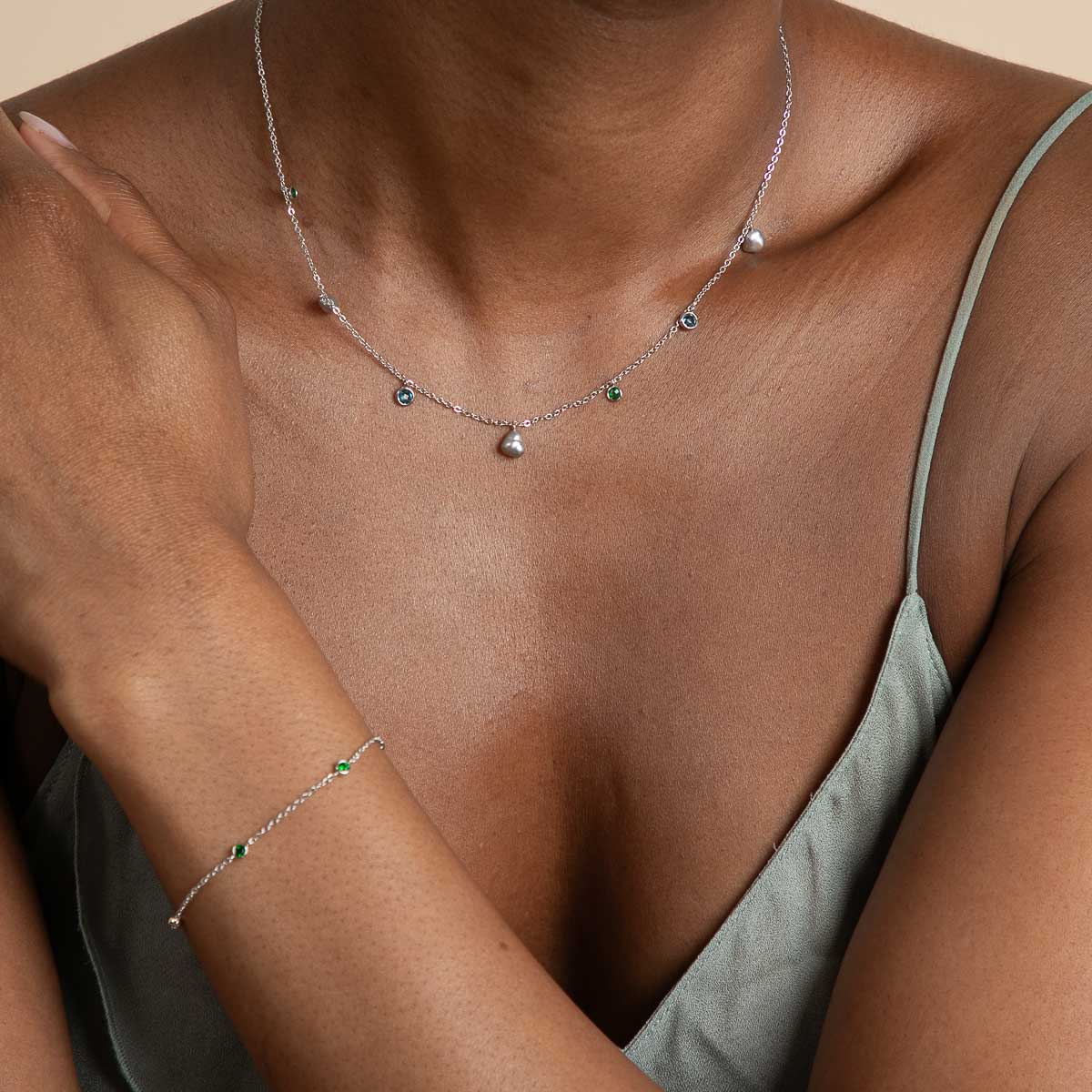 Tranquility Pearl Charm Necklace in Silver