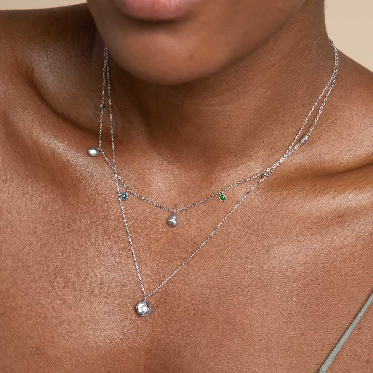 Tranquility Pearl Charm Necklace in Silver