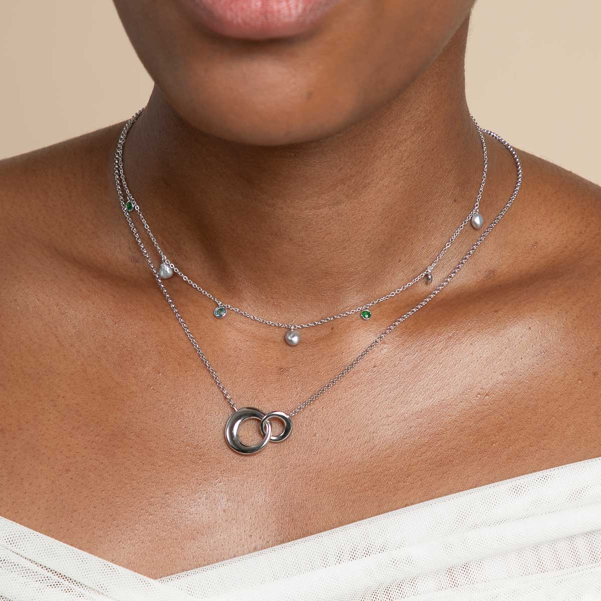 Tranquility Pearl Charm Necklace in Silver
