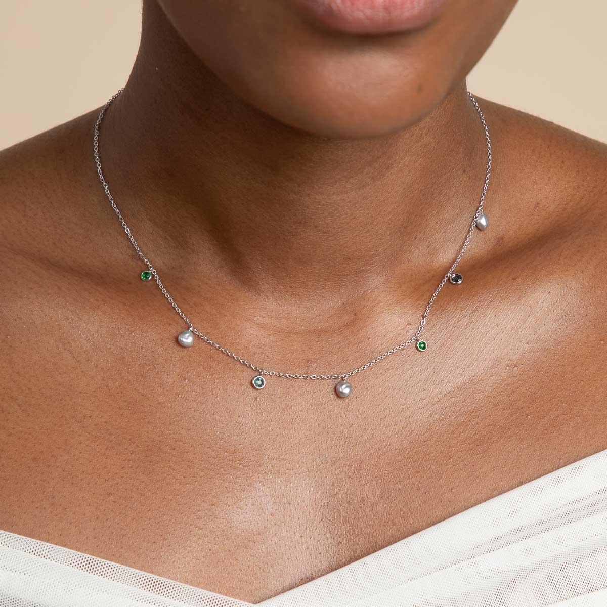 Tranquility Pearl Charm Necklace in Silver