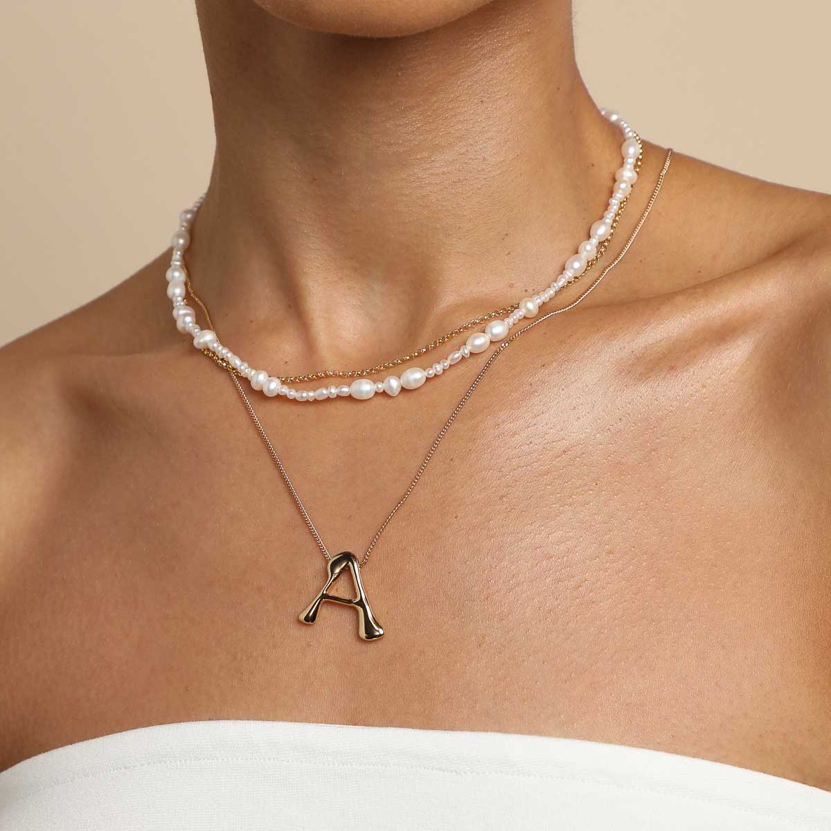 18k Gold Plated Jewellery - A Initial Bold Pendant Necklace in Gold - Pendant Necklace - Astrid & Miyu