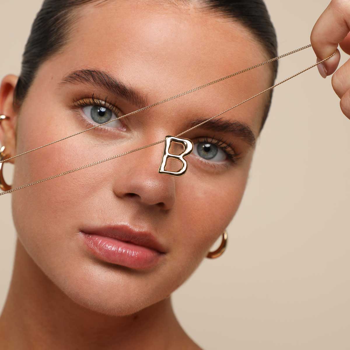 B Initial Bold Pendant Necklace in Gold