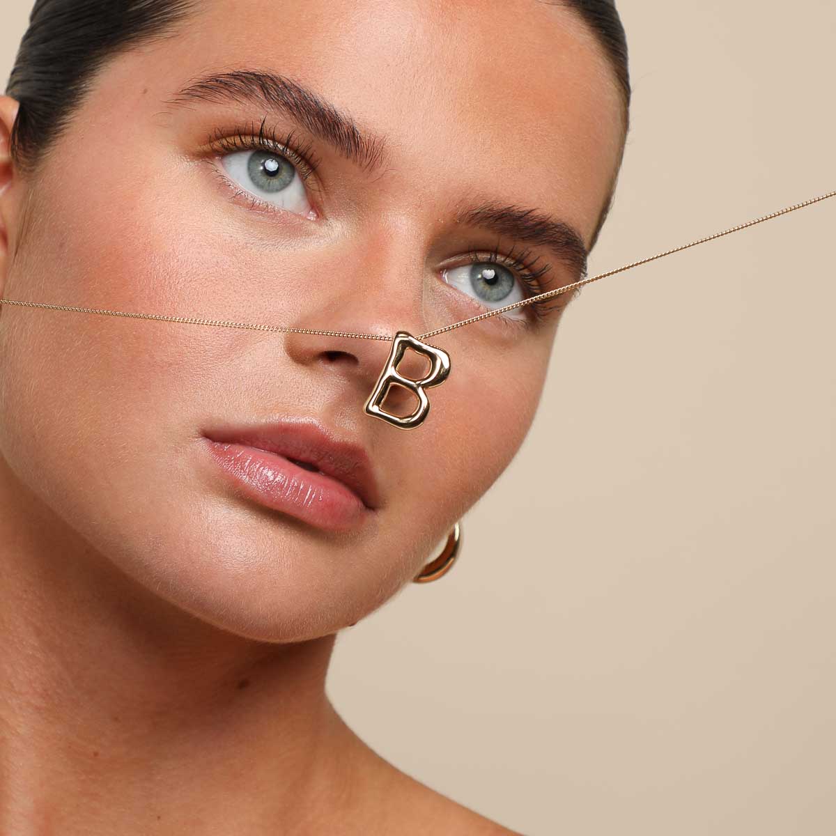 B Initial Bold Pendant Necklace in Gold