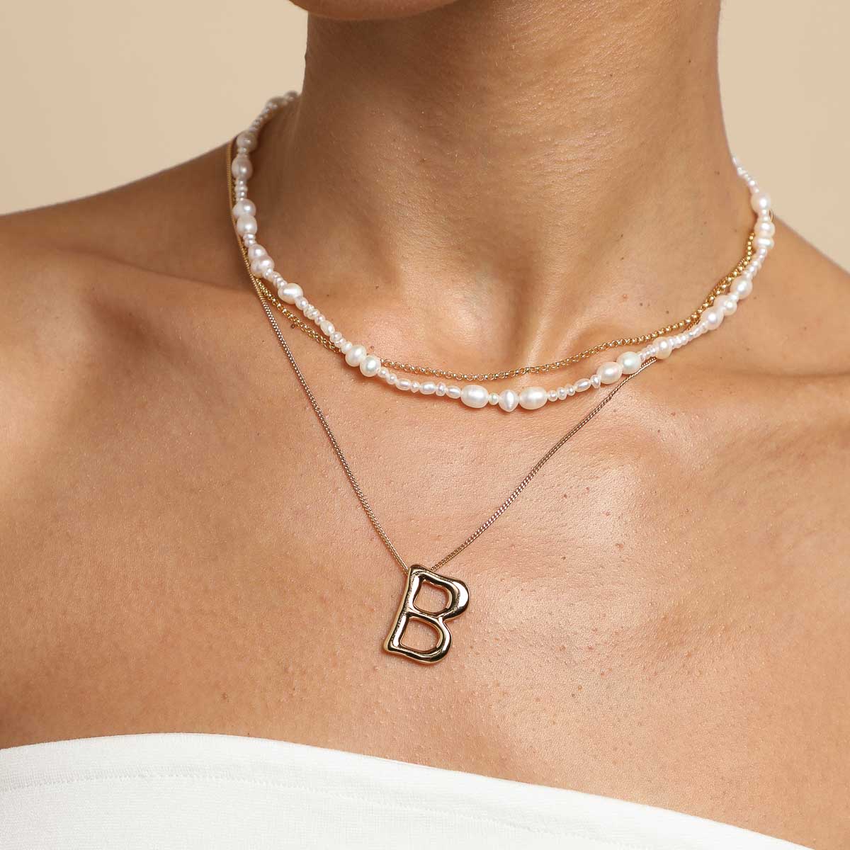 B Initial Bold Pendant Necklace in Gold