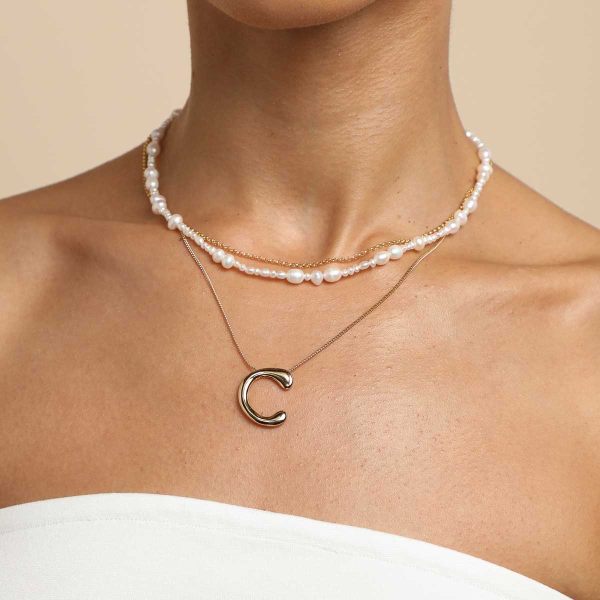 C Initial Bold Pendant Necklace in Gold