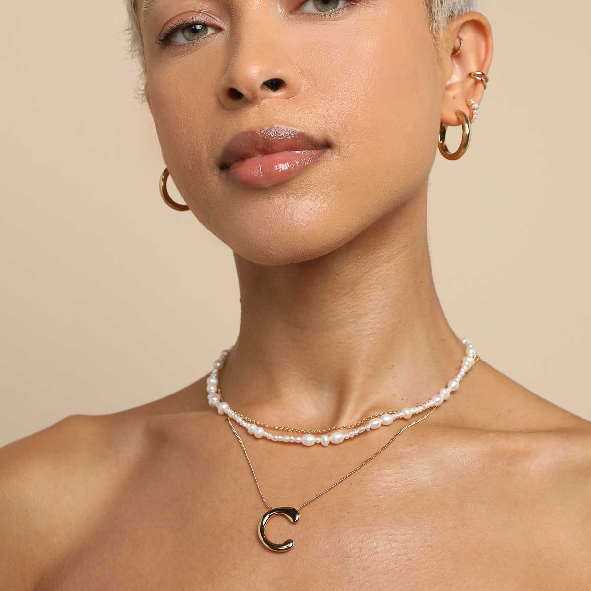 C Initial Bold Pendant Necklace in Gold