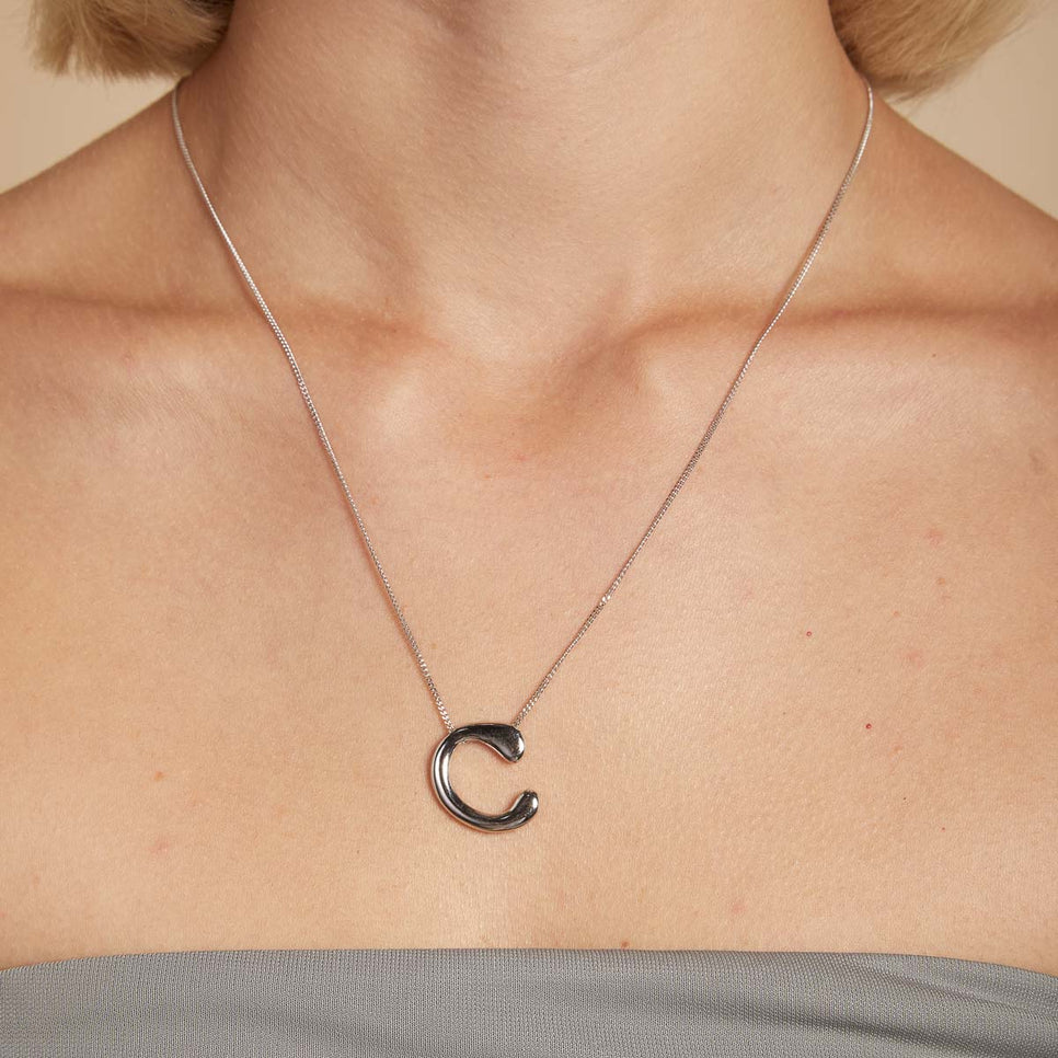 Initial Pendant Necklaces - C Initial Bold Pendant Necklace in Silver - Pendant Necklace - Astrid & Miyu