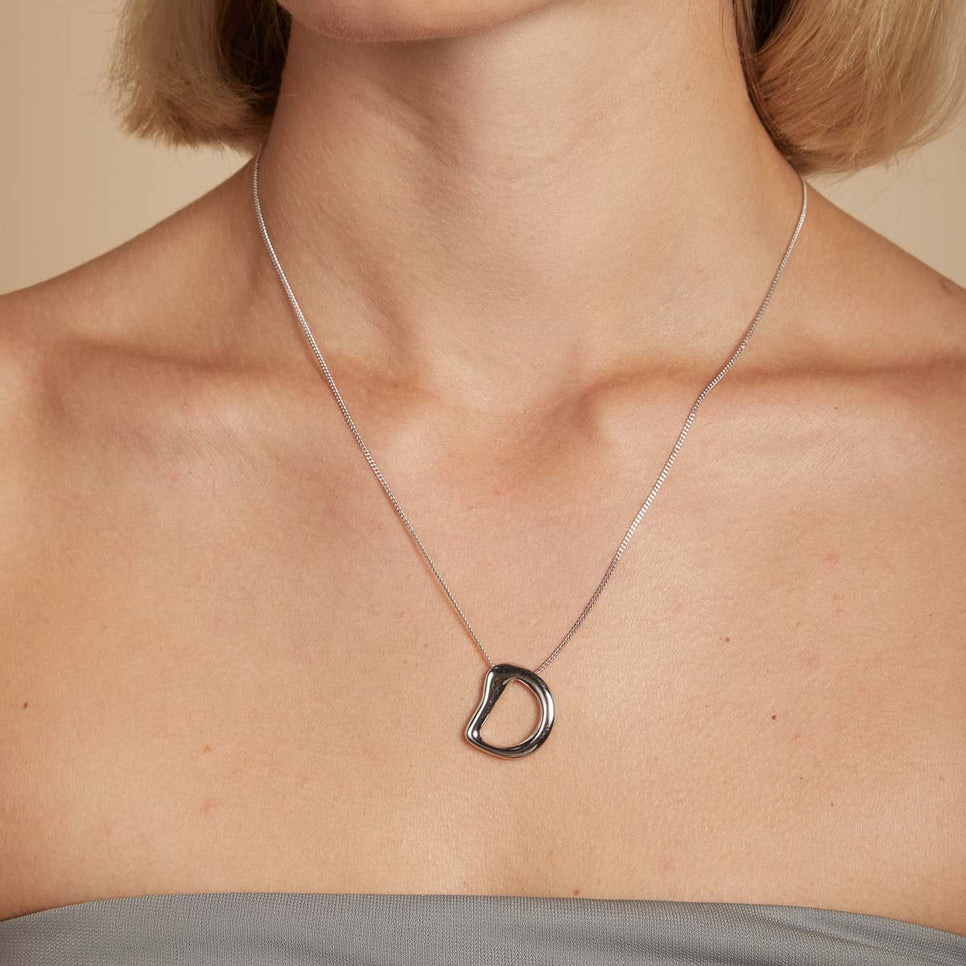 D Initial Bold Pendant Necklace in Silver