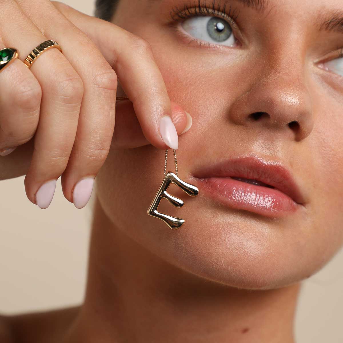 E Initial Bold Pendant Necklace in Gold