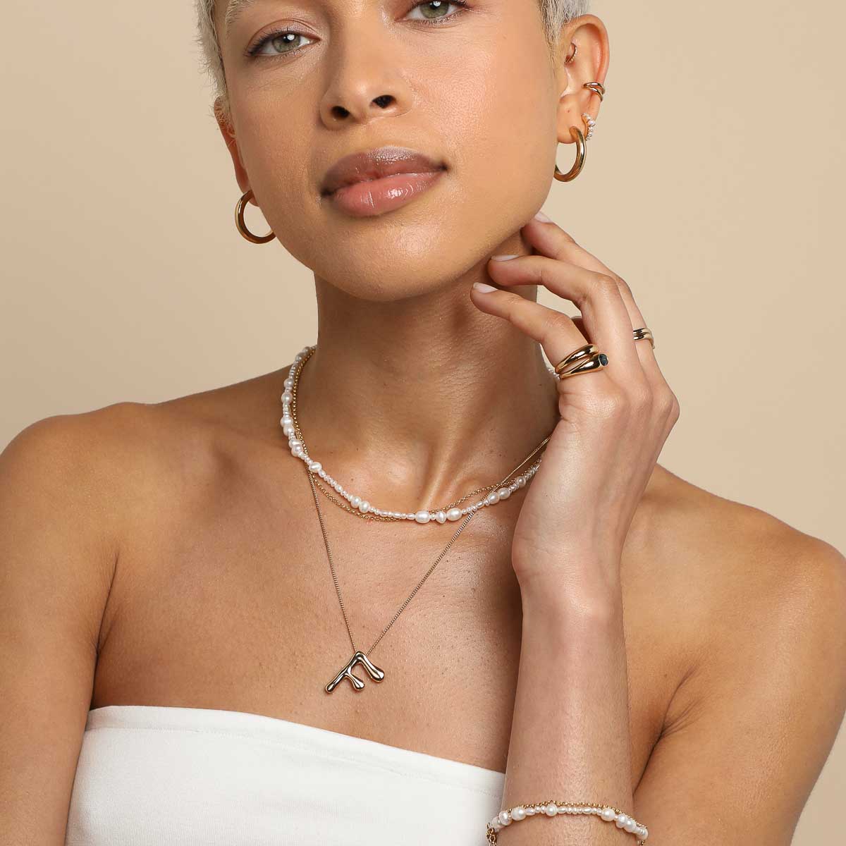 F Initial Bold Pendant Necklace in Gold