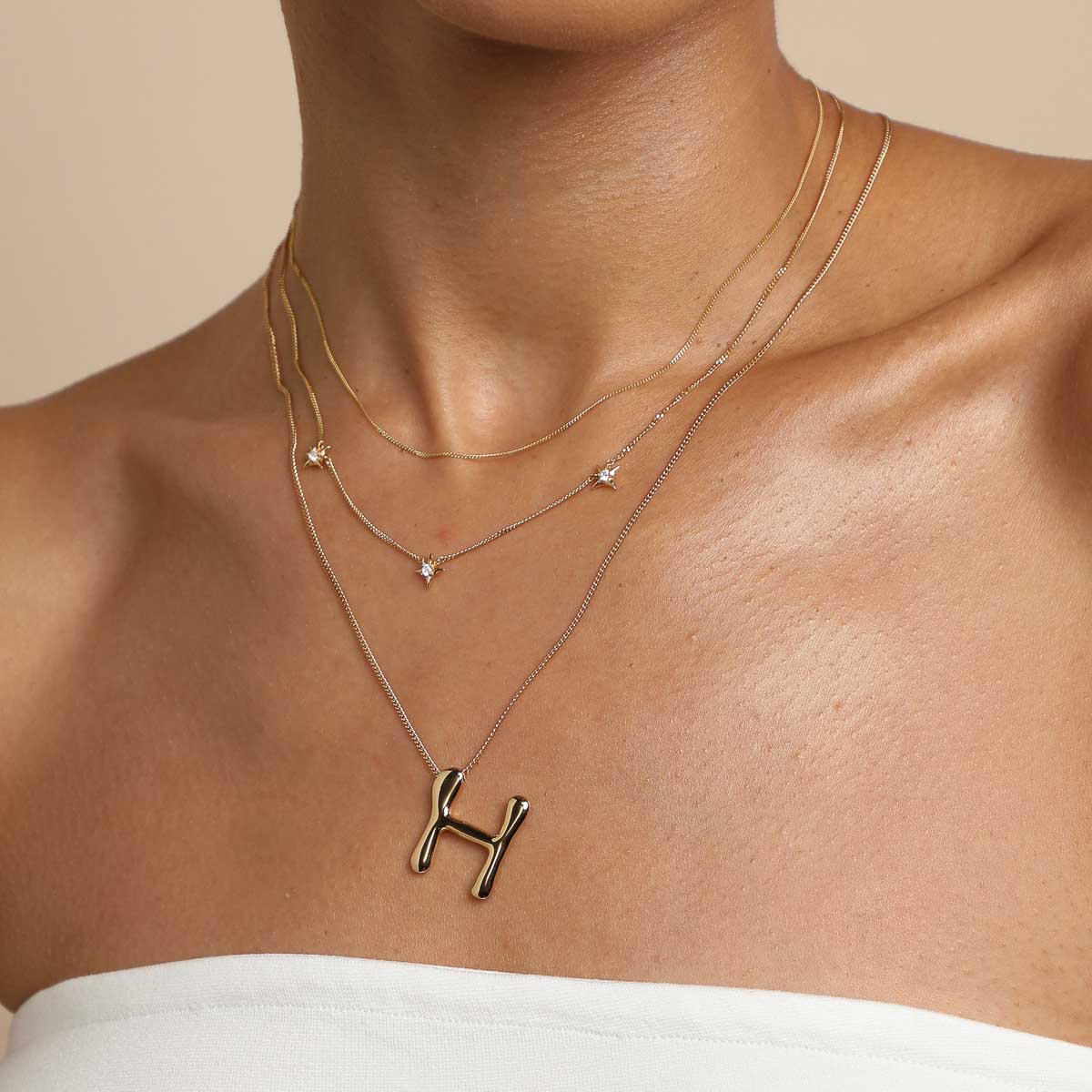 H Initial Bold Pendant Necklace in Gold