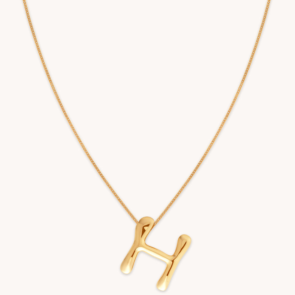 18k Gold Plated Jewellery - H Initial Bold Pendant Necklace in Gold - Pendant Necklace - Astrid & Miyu