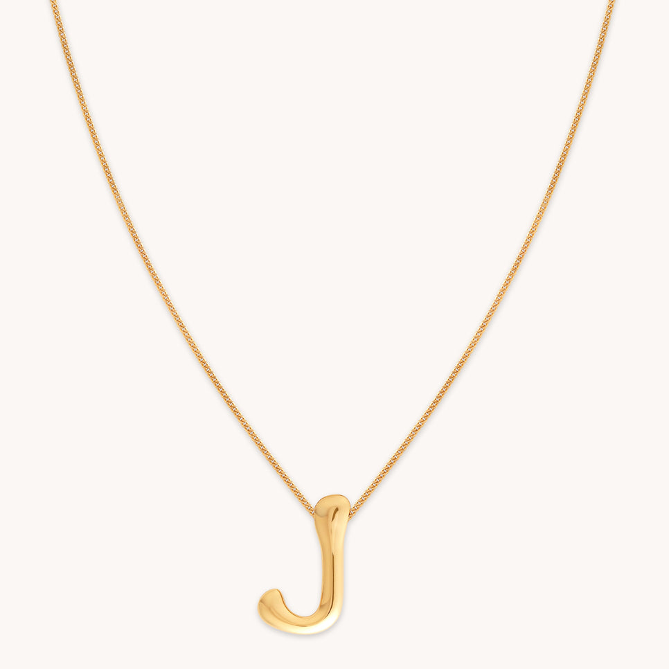18k Gold Plated Jewellery - J Initial Bold Pendant Necklace in Gold - Pendant Necklace - Astrid & Miyu